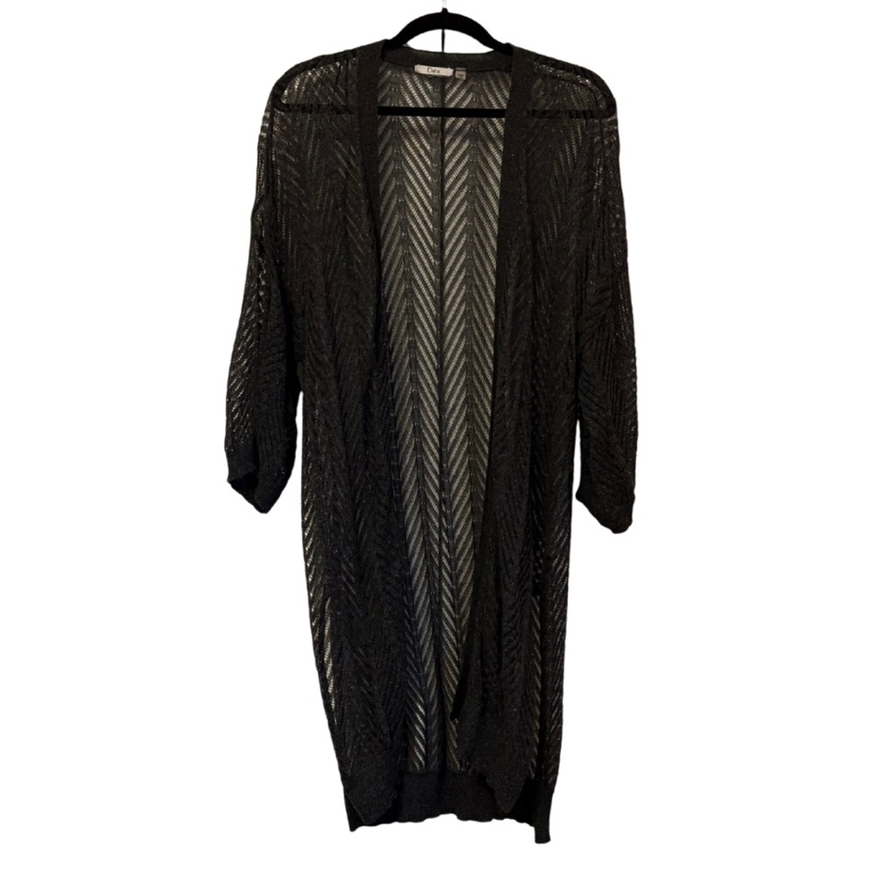 Dex Open Knit Chevron Cardigan Sweater – Charcoal, Size Small